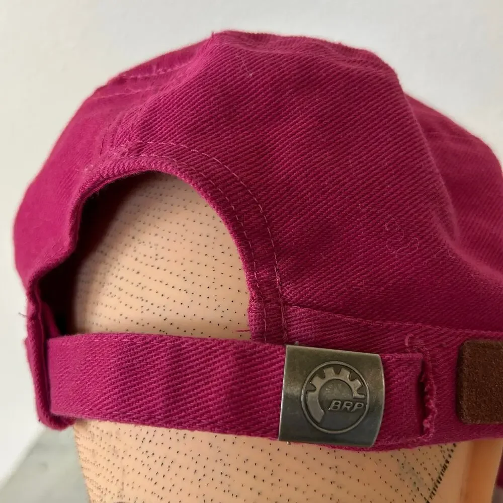 Vintage Y2K Pink Distressed Military Cadet Hat Flocked Graphic Biker Cap grunge - Picture 8 of 11